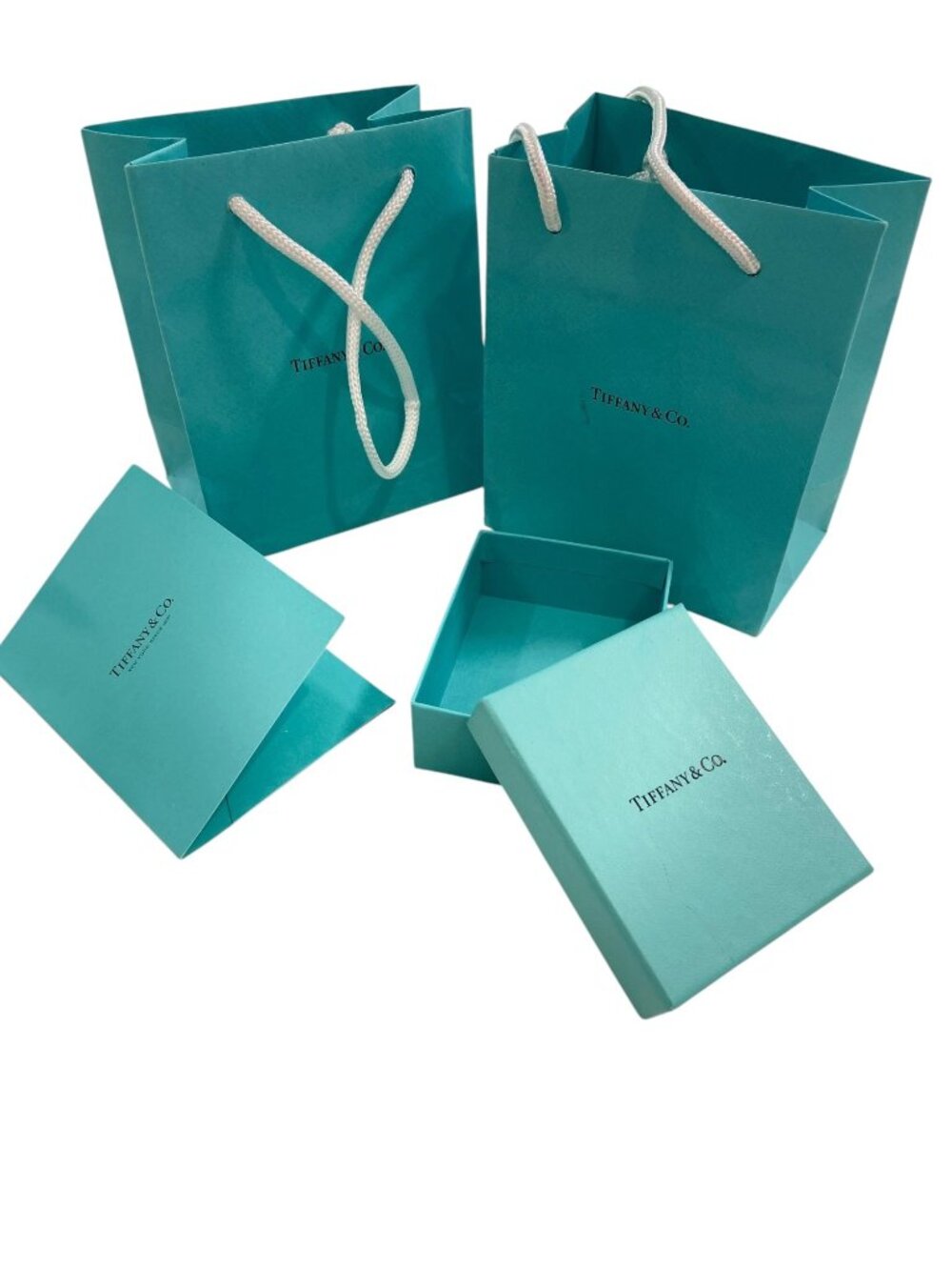 EMPTY Authentic Tiffany & Co Gift Packaging Lot 2 Small Bags Box Receipt Holder